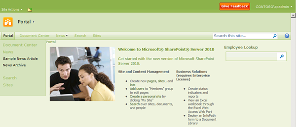 Greens theme applied to a SharePoint site